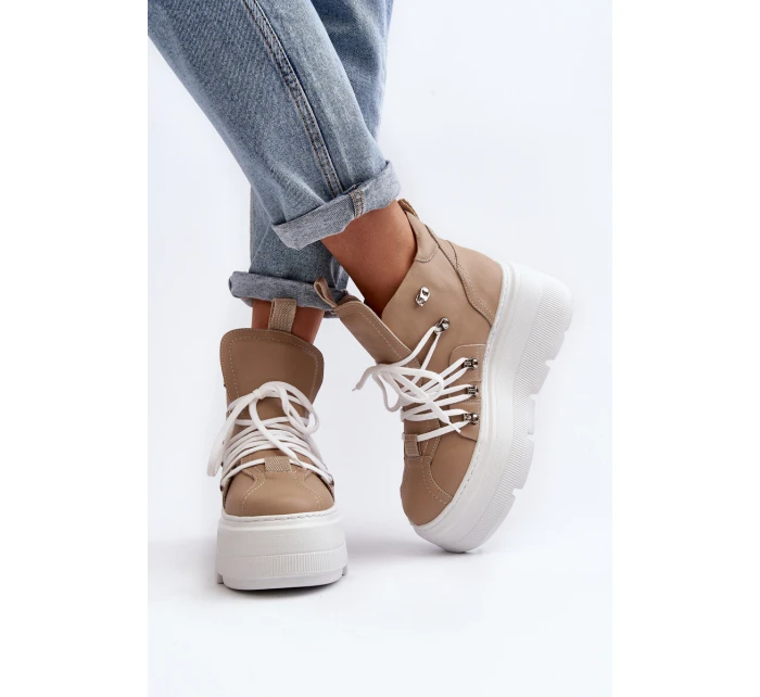 model 21647314 Kožené Dámské Sportovní Boty Beige - Zazoo