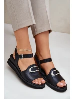 Lakierowane Sandały Damskie Na Koturnie Z Ozdobą Czarne Salianes Lakierowane Sandały Damskie Na Koturnie Z Ozdobą Czarne Salianes