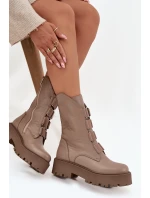 Botki Damskie Z Naturalnej Skóry Na Platformie Zazoo 3795 Beżowe