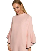 M698 Šaty áčkového strihu s anjelskými rukávmi - púdrové