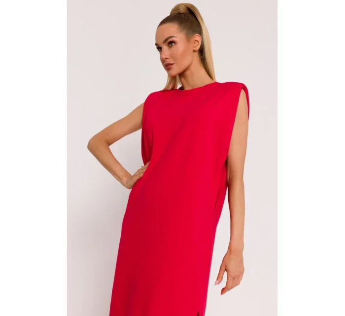 M790 Maxi šaty s ramennými vypchávkami - červené M790 Maxi šaty s ramennými vypchávkami - červené