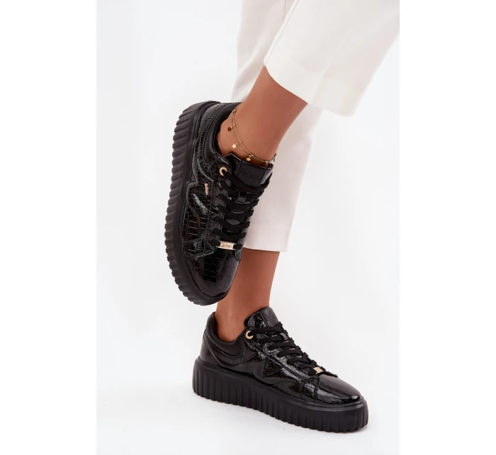 Dámske lakované tenisky na platforme - čierne Lee Cooper Dámske lakované tenisky na platforme - čierne Lee Cooper