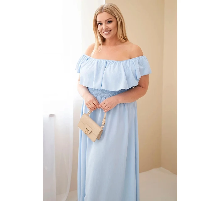 Dámske plus veľkosť šaty s volánom a elastickým pásom modrá