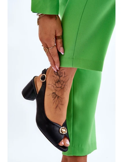 Modne Skórzane Sandały Na Obcasie Czarne Hette