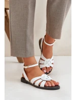 Skórzane Sandały Damskie Na Płaskim Obcasie Zazoo 3688 Białe Skórzane Sandały Damskie Na Płaskim Obcasie Zazoo 3688 Białe