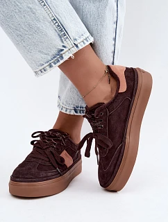 Dámské kožené semišové tenisky s vyhříváním Big Star model 22386466 čokoládové - Big Star Shoes