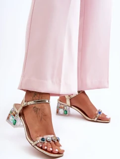 Dámske sandále na podpätku so zlatými kryštálmi SBarski