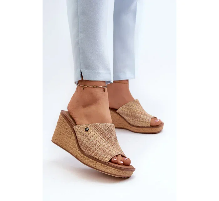 Dámske papuče Sergio Leone na klinoch Beige