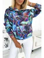 Dámska klokanie mikina vo svetlo modrej mramorovanej farbe s kapucňou 390-1