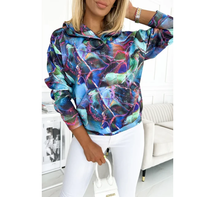 Dámska klokanie mikina vo svetlo modrej mramorovanej farbe s kapucňou 390-1