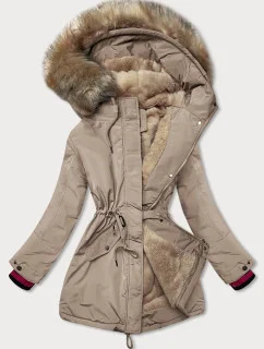 Béžová dámska zimná bunda s kožušinovou podšívkou (can-579big)