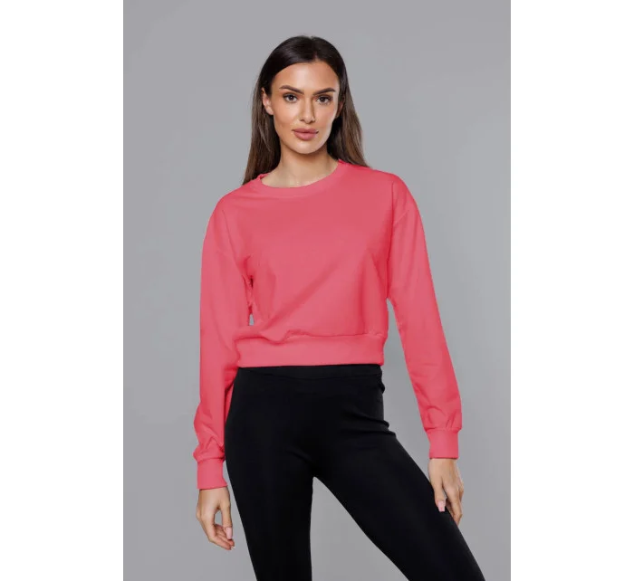Tenká krátká dámská tepláková mikina v korálové barvě model 18378933 - J.STYLE Tenká krátká dámská tepláková mikina v korálové barvě model 18378933 - J.STYLE