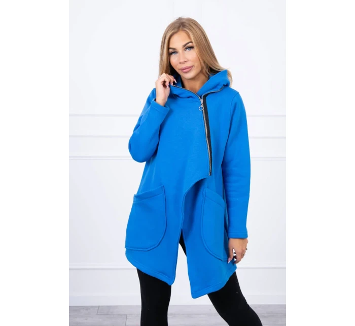 Zateplená mikina s asymetrickým zipsom nevädzovo modrá