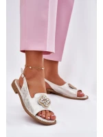 Sandały Damskie Na Płaskim Obcasie Z Ozdobnym Detalem S.Barski KV51-080 Srebrne