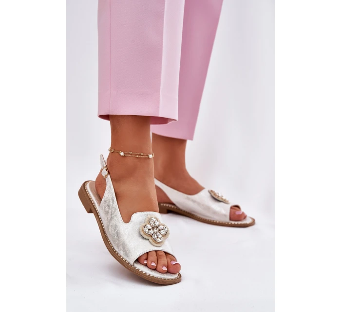 Sandały Damskie Na Płaskim Obcasie Z Ozdobnym Detalem S.Barski KV51-080 Srebrne