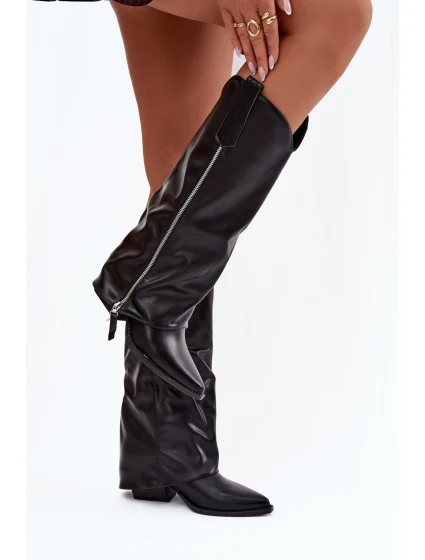 Dámske kovbojské čižmy na podpätku Palira - čierne, ekokoža Dámske kovbojské čižmy na podpätku Palira - čierne, ekokoža