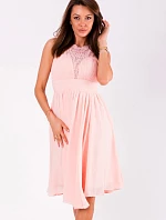 Dámske spoločenské šaty EVA & LOLA stredne dlhé ružové - Ružová / S - EVA & LOLA