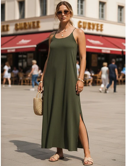 Dámske letné maxi šaty s viskózou, zelené, FashionStreet EY2661 Dámske letné maxi šaty s viskózou, zelené, FashionStreet EY2661