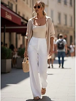 Dámske ľanové nohavice so širokými nohavicami biele FashionStreet UY3081 Dámske ľanové nohavice so širokými nohavicami biele FashionStreet UY3081