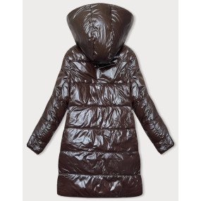 Hnedo-ecru hrubšia dámska zimná obojstranná bunda (V768G)