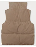 Dámska páperová vesta so stojatým golierom tmavo béžová (5M3150-84)