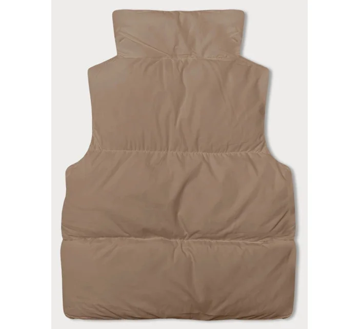Dámska páperová vesta so stojatým golierom tmavo béžová (5M3150-84)