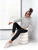 Čierna bavlnená dámska tepláková súprava s pruhovanou mikinou (82173)