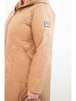 Dámská zimní prošívaná bunda Plus Size s kapucí camelová