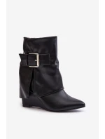Botki Na Koturnie Z Wywiniętą Cholewką I Klamrą Czarne Vortinia Botki Na Koturnie Z Wywiniętą Cholewką I Klamrą Czarne Vortinia