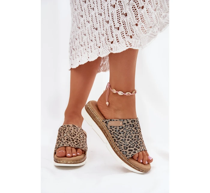 Klapki Damskie Na Koturnie Panterka Norozi