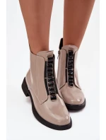 Lakované dámské kotníkové boty z pravé kůže D A model 21713796 108 béžové - D&A