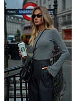 M806 Rebrovaný top s dlhými rukávmi - sivý melír