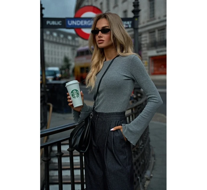 M806 Rebrovaný top s dlhými rukávmi - sivý melír M806 Rebrovaný top s dlhými rukávmi - sivý melír