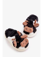 Detské chlpaté papuče s motívom kravy Black Tamorrin