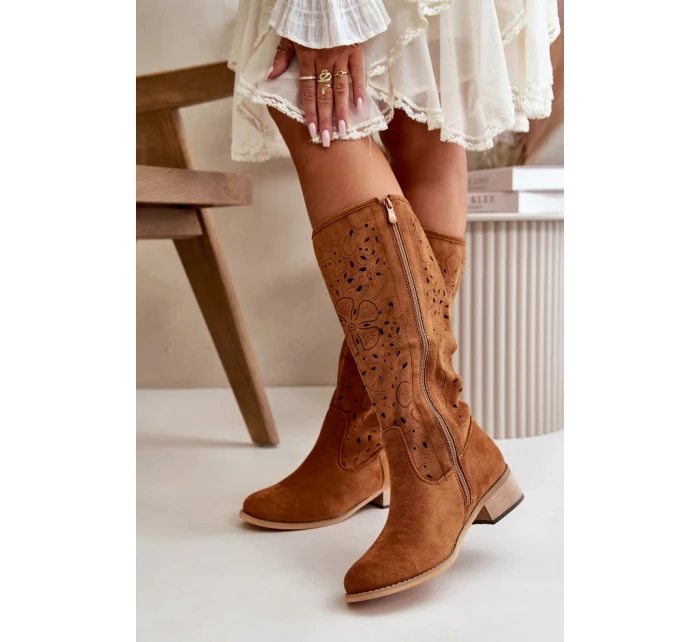 Dámské ažurové kozačky / Camel hnědá  model 21083099 - SEASTAR