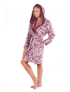Dámsky župan s kapucňou Flora Short 4856 4803 Burgundy - Vestis