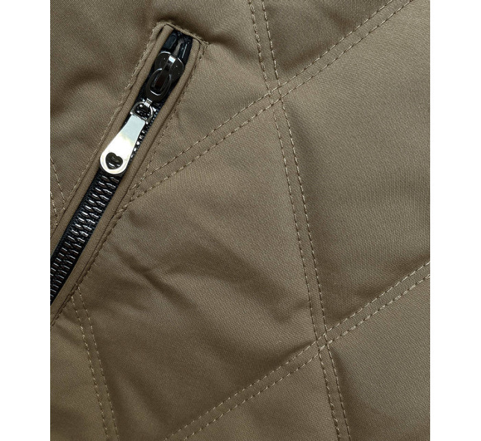 Prešívaná bunda v olivovej farbe s ozdobnými sťahovacími lemami (16M9085-84)