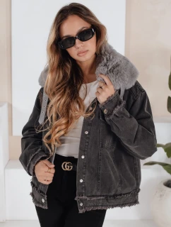 Dámska džínsová bunda FURDENIM s umelou kožušinou tmavosivá FashionStreet TY5185