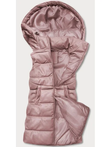 Teplá dámska vesta v púdrovo ružovej farbe z eko kože (D-3231-59S)