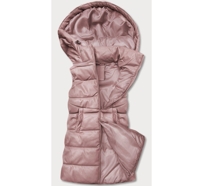 Teplá dámská vesta v pudrově růžové barvě z eko kůže (D-3231-59S)