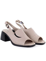 Dámské kožené sandály na podpatku béžové barvy model 22116351 - VINCEZA