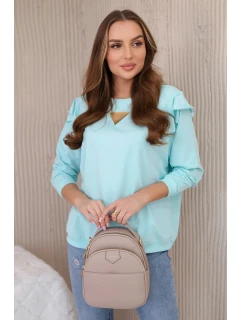 Bavlnená blúzka s volánikmi na ramenách mätová