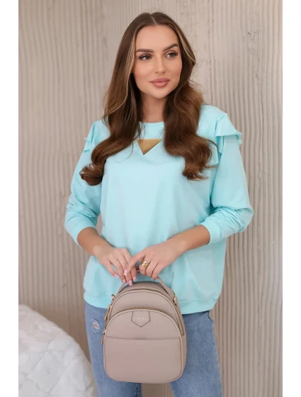 Bavlnená blúzka s volánikmi na ramenách mätová