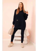 Dámský bavlněný komplet s kapucí a legíny s vysokým pasem modrý