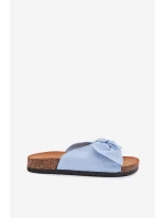 Klapki Damskie Na Korkowej Podeszwie Kokardką Niebieskie Seressa Klapki Damskie Na Korkowej Podeszwie Kokardką Niebieskie Seressa