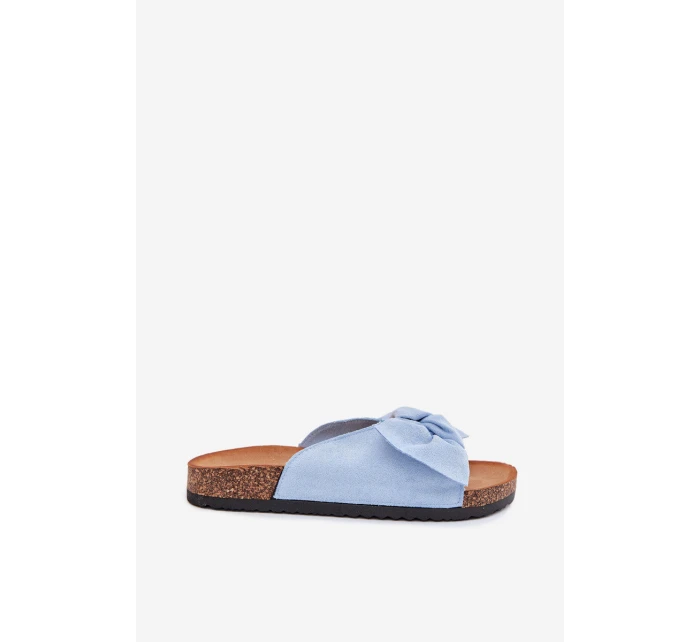 Klapki Damskie Na Korkowej Podeszwie Kokardką Niebieskie Seressa Klapki Damskie Na Korkowej Podeszwie Kokardką Niebieskie Seressa