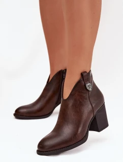 Ocieplane Botki Damskie Na Słupku Z Eko Skóry Czekoladowe Talienne