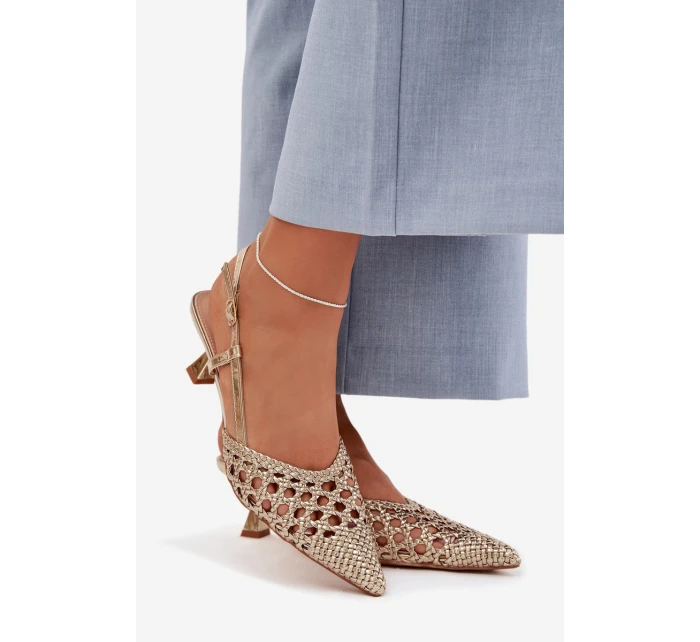 Pletené dámské sandály na podpatku zlaté Selinae