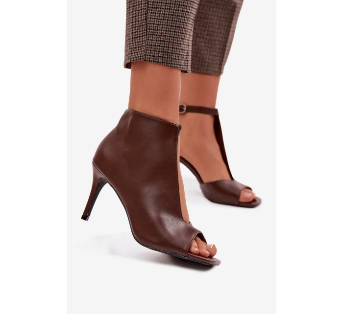 Dámské sandály na podpatku čokoládové Helira