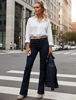 Dámske džínsy s vysokým pásom UY2911 tmavomodré - FashionStreet